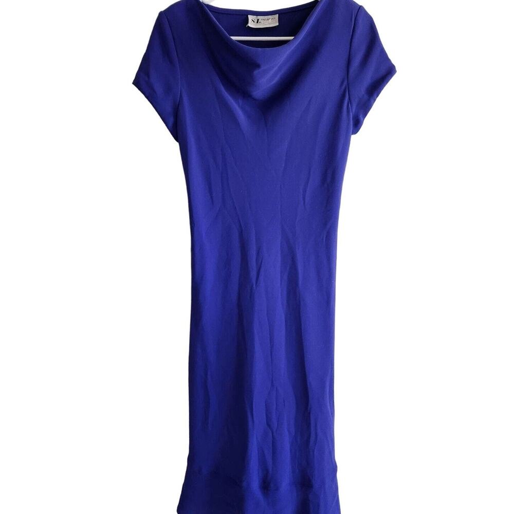 Vintage 1990s SL Fashions Womens Sz 8 Solid Purple Midi Dress Scoop Neck